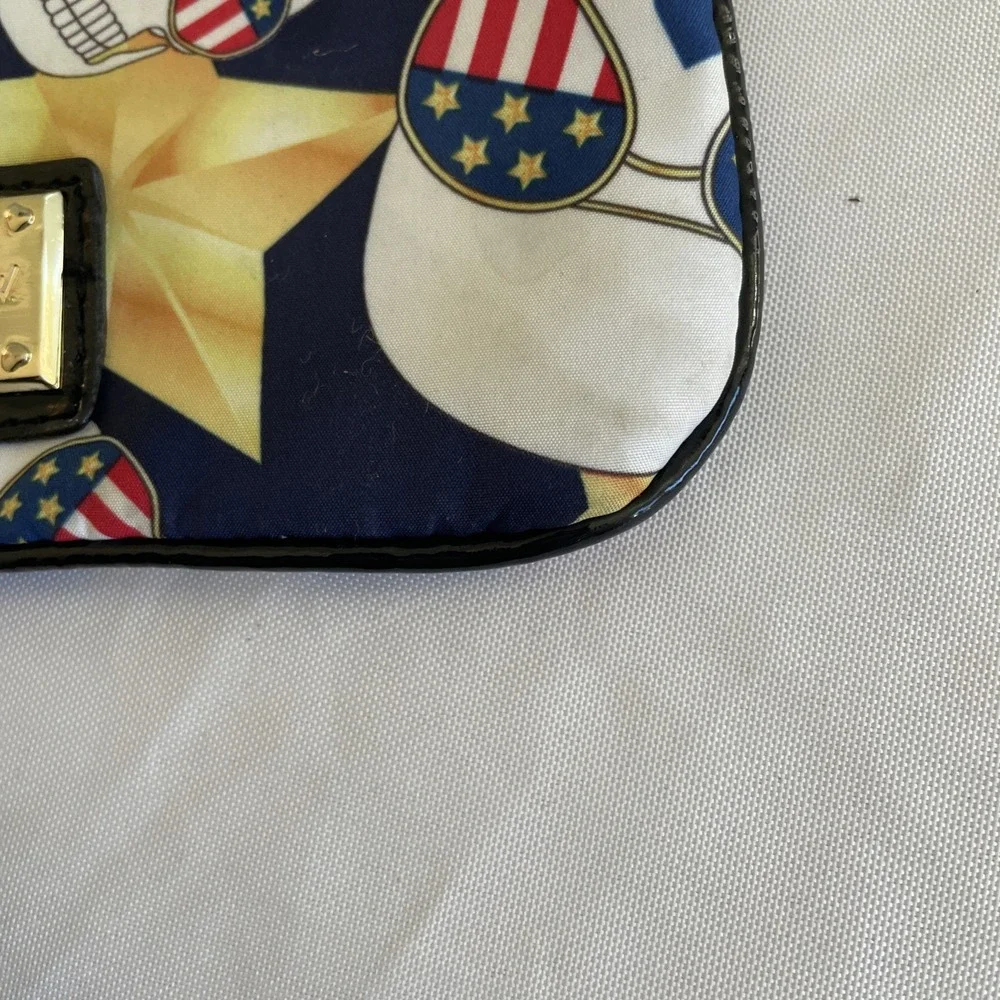 Betsey Johnson Skull Star‎ Americana Flag Wristlet Wallet Purse Retro Gold